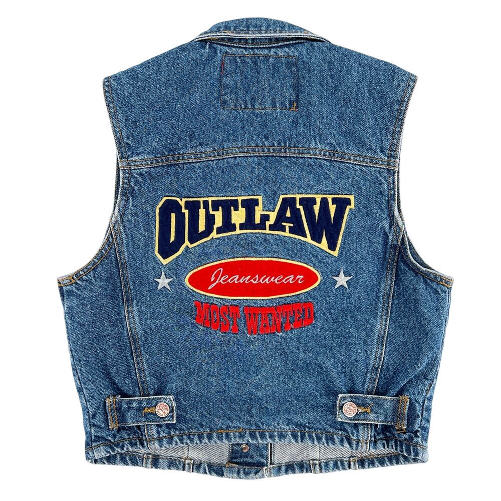 90s denim jean vest Outlaw Jeanswear Most Wanted 1990s vintage